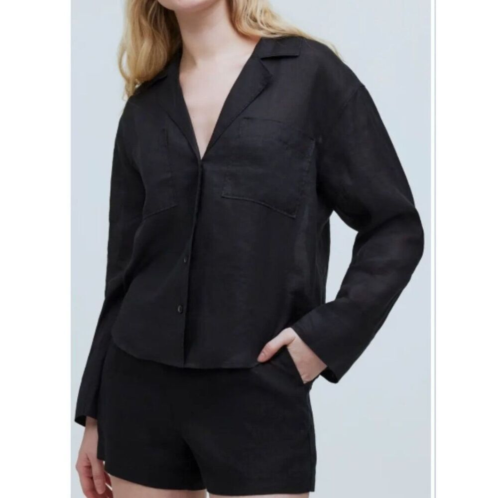 NWOT MADEWELL Resort Ramie Button-Up Shirt Lightweight Black in Size S